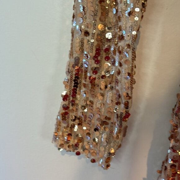 Rose gold sequins mini dress with black velvet buckle collar size medium - Picture 9 of 11